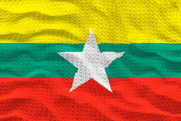 Flaga narodowa Myanmar Tło z flagą Myanmar