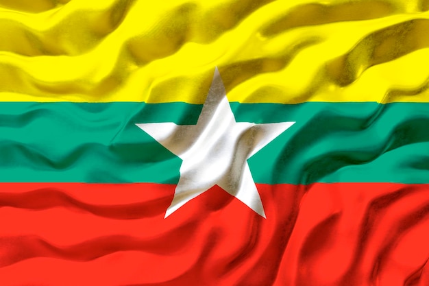 Flaga narodowa Myanmar Tło z flagą Myanmar