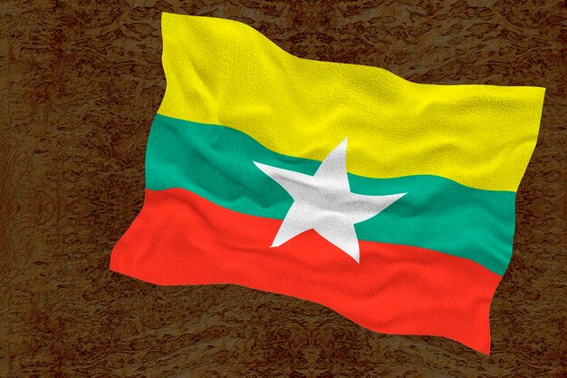 Flaga narodowa Myanmar Tło z flagą Myanmar