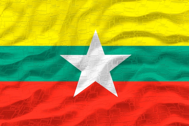 Flaga narodowa Myanmar Tło z flagą Myanmar