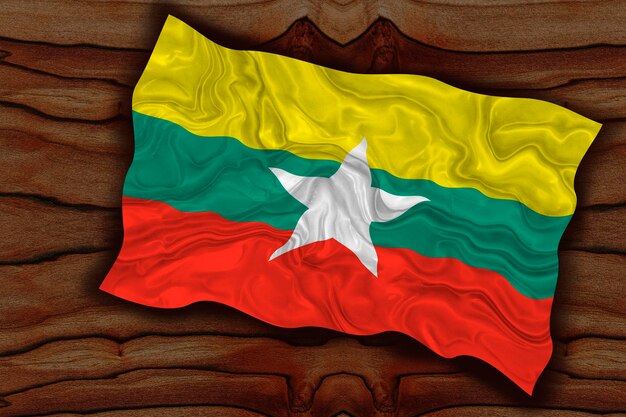 Flaga narodowa Myanmar Tło z flagą Myanmar