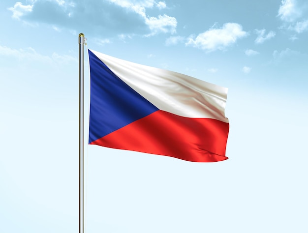 Flaga narodowa Republiki Czeskiej macha na niebieskim niebie z chmurami Flaga Czech 3D ilustracja