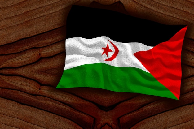 Flaga narodowa Sahrawi Arabskiej Republiki Demokratycznej Tło z flagą Saharyjskiej Arabskiej Republiki Demokratycznej