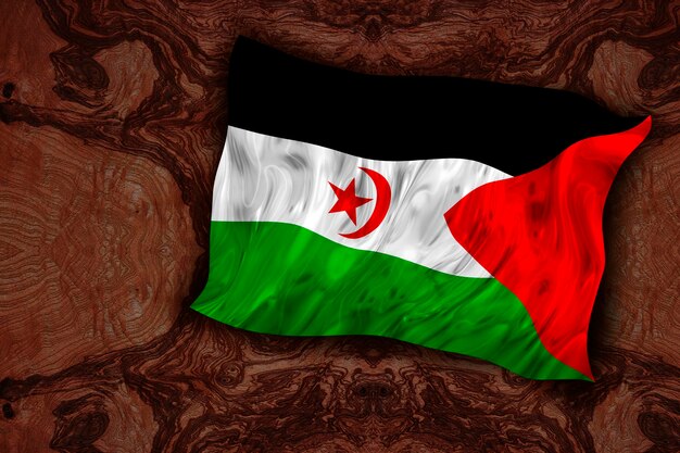 Flaga narodowa Sahrawi Arabskiej Republiki Demokratycznej Tło z flagą Saharyjskiej Arabskiej Republiki Demokratycznej