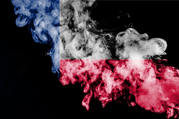 Zdjęcie flaga narodowa stanu usa teksas na tle szarego dymu w dniu niepodległości w różnych kolorach niebieskim, czerwonym i żółtym spory polityczne i religijne, zwyczaje i dostawa