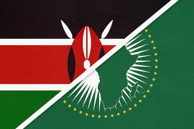Flaga narodowa Unii Afrykańskiej i Kenii z tekstylnego kontynentu Afryki vs symbol Kenii