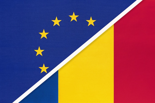 Flaga narodowa Unii Europejskiej lub UE vs Rumunia