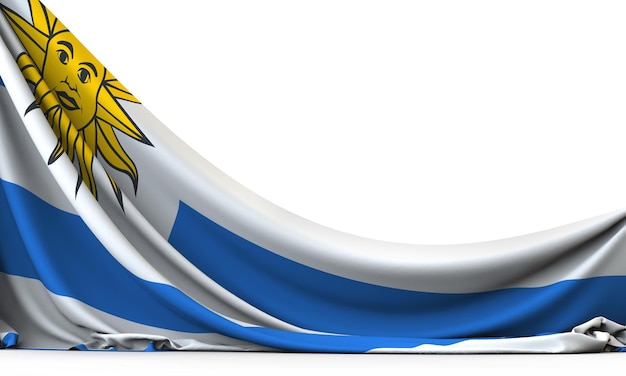 Flaga narodowa Urugwaju wiszący baner z tkaniny Renderowanie 3D
