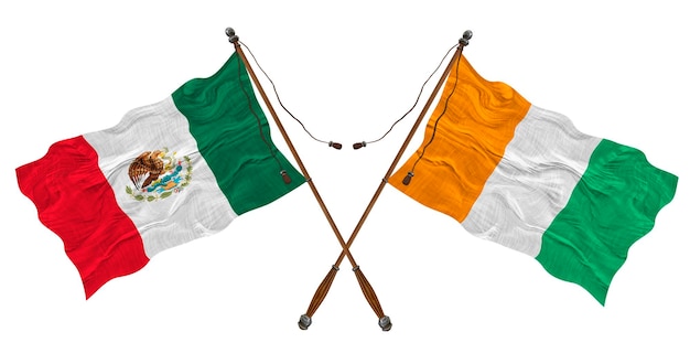 Flaga narodowa Wybrzeża Kości Słoniowej i Meksyku Tło dla projektantów