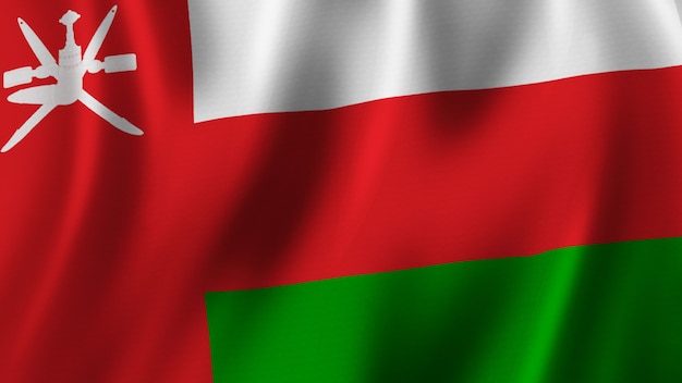 Flaga Omanu macha Zbliżenie Renderowanie 3D z wysokiej jakości obrazem z teksturą tkaniny