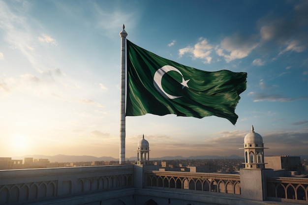 Flaga Pakistanu macha na niebie