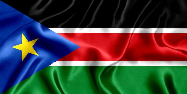 Flaga południowego Sudanu z bliska jedwabiu