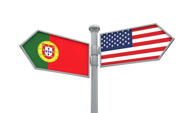 Flaga Portugalii i Ameryki porusza się w innym kierunku Renderowanie 3D