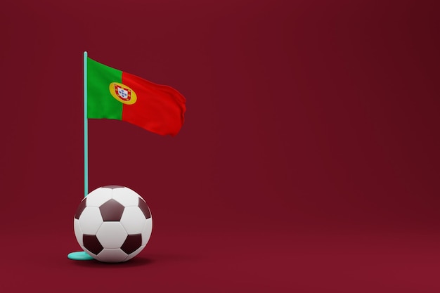 Flaga Portugalii z piłką World Football 2022 Minimalna ilustracja renderowania 3D