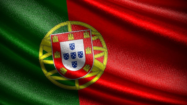 Flaga Portugalii z realistyczną jedwabną teksturą fal