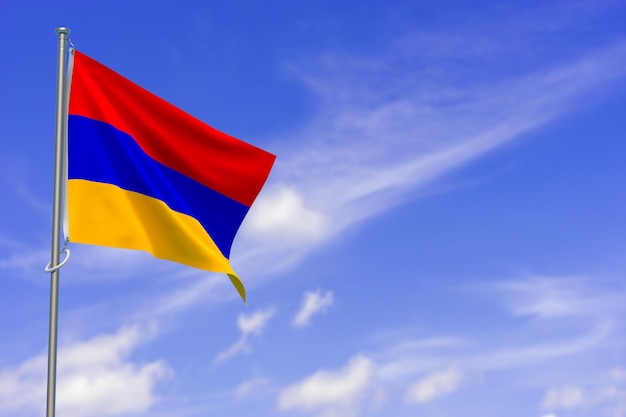 Flaga Republiki Armenii na tle błękitnego nieba ilustracja 3D