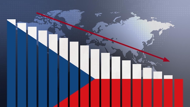 Flaga Republiki Czeskiej Na Koncepcji Wykresu Słupkowego Z Malejącymi Wartościami Koncepcja Polityki Kryzysu Gospodarczego Powoduje Konflikty Koncepcji Wojny Z Flagą