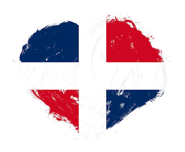 Flaga republiki dominikańskiej w kształcie serca pędzla udaru na białym tle