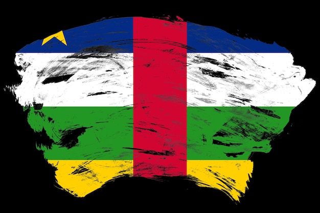 Flaga republiki środkowoafrykańskiej na tle czarnego pędzla w trudnej sytuacji