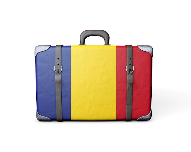 Flaga Rumunii Na Zabytkowej Skórzanej Walizce Renderowanie 3d