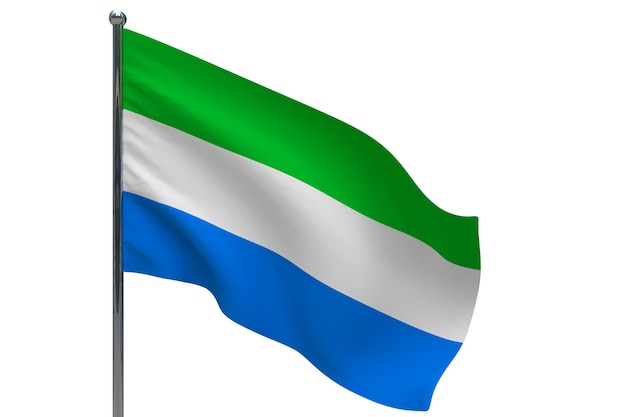 Flaga Sierra leone na maszcie Metalowy maszt. Flaga narodowa Sierra leone 3D ilustracji na białym tle