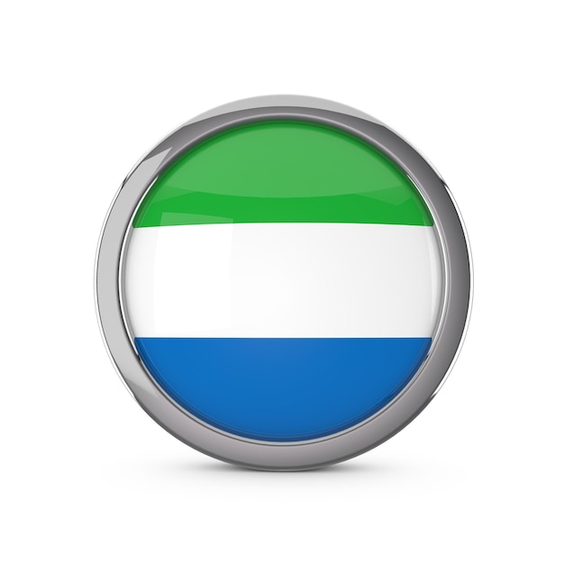 Flaga Sierra Leone w kształcie błyszczącego koła z chromowaną ramką Renderowanie 3D