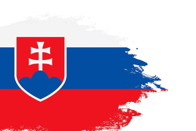 Flaga Słowacji na poplamionym pędzlem pomalowanym na białym tle z miejsca na kopię
