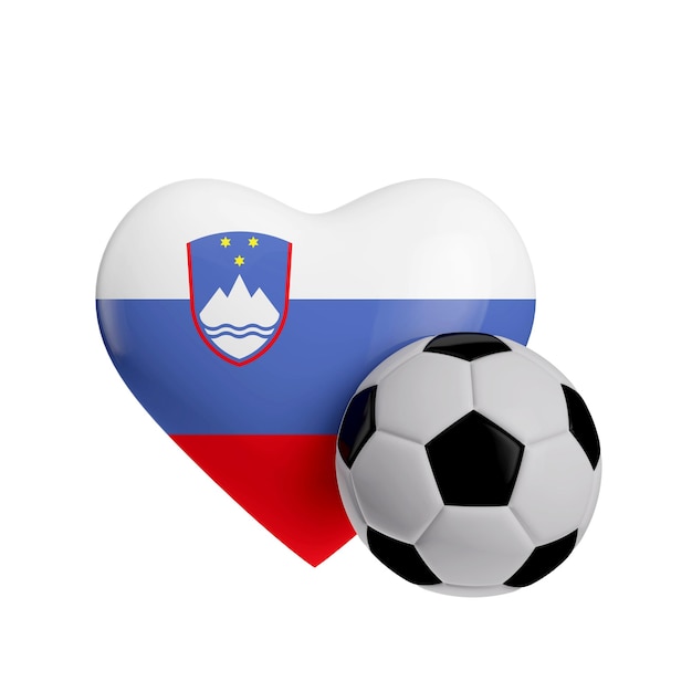 Flaga Słowenii w kształcie serca z piłką nożną Miłość piłka nożna Renderowanie 3D