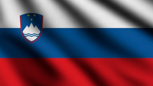 Flaga Słowenii wiejący na wietrze Pełna strona latająca pod banderą ilustracja 3d