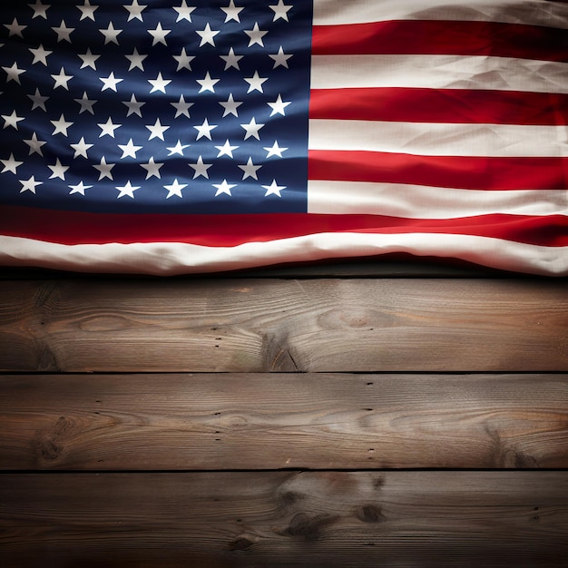 Flaga Stanów Zjednoczonych na drewnianym tle