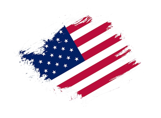 Flaga Stanów Zjednoczonych z efektem tekstury abstrakcyjnego pędzla na białym tle