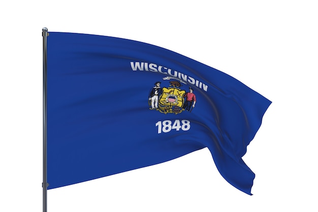Flaga Stanu Wisconsin. Ilustracja 3d, Na Białym Tle, Flagi Stanów I Terytoriów Usa