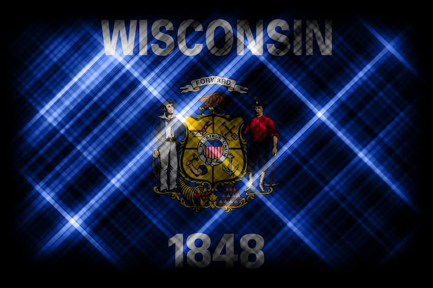 Flaga stanu Wisconsin, nowoczesna flaga w tle flagi Wisconsin