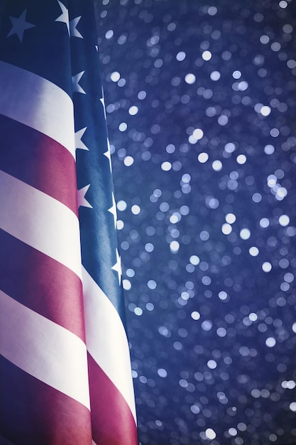 Flaga Stany Zjednoczone Ameryki tło musujące okrągłe bokehSztandar Ameryki w jasnym świątecznym stylu