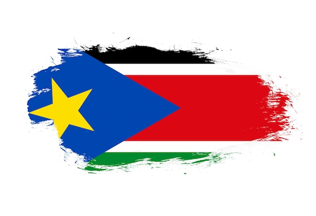 Flaga sudanu południowego na białym tle pędzla obrysu