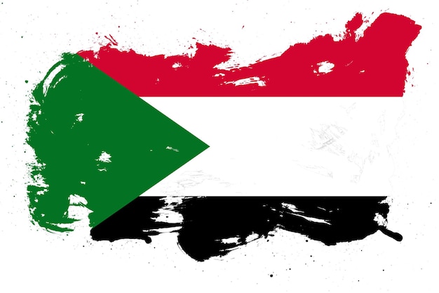 Flaga Sudanu z malowanym efektem obrysu pędzla na białym tle