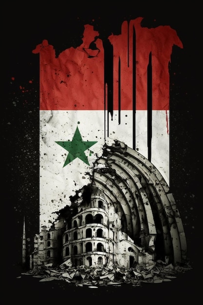 Flaga Syrii. Kraj trzęsienia ziemi w Syrii 2023. módlcie się