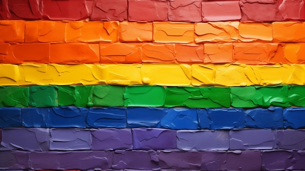 Flaga tęczy LGBT Malowana ściana z cegły Wibrująca paleta olejowa uderzenia nożem