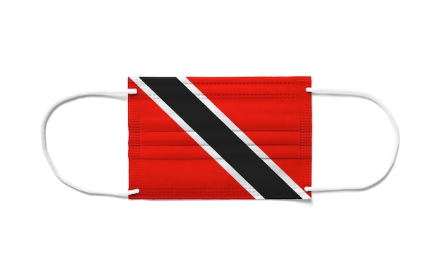 Zdjęcie flaga trynidadu i tobago na jednorazowej masce chirurgicznej