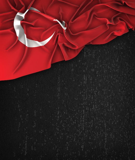 Zdjęcie flaga turcji vintage na chalkboard grunge czarna z miejsca na tekst