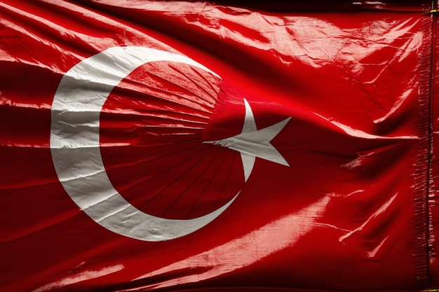 Zdjęcie flaga turecka wydrukowana na czerwonym namiocie z plandeki. ai