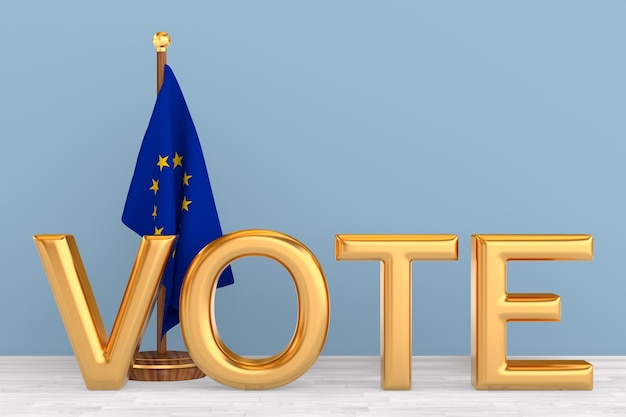 Zdjęcie flaga ue i ilustracja vote 3d