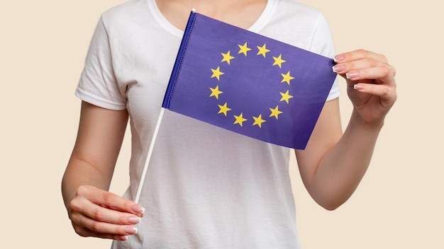 Flaga ue unia europejska kobieta symbol narodowy gwiazdy