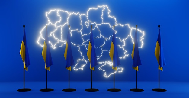 Flaga Ukrainy i mapa Ukrainy Flagi Ukrainy Ilustracja 3D i praca 3D