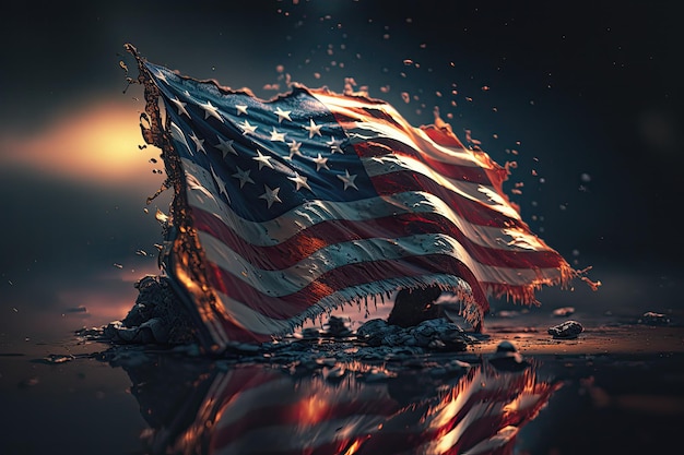 Flaga USA Amerykańska flaga Amerykańska flaga wiejąca na wietrze Generatywne Ai