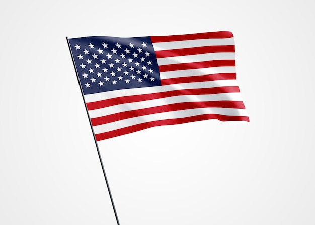 Flaga USA latająca wysoko na niebie Ilustracja Amerykańskiego Dnia Niepodległości Światowa flaga narodowa