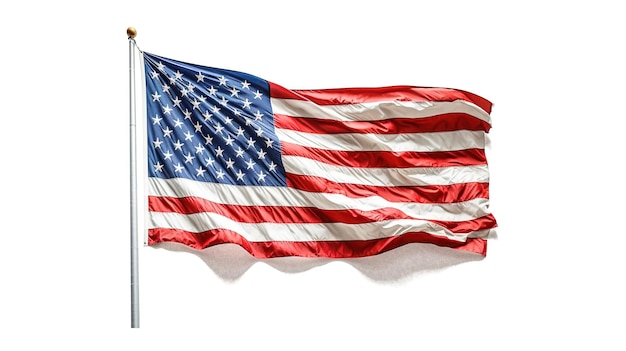 Flaga USA macha na wietrze na białym tle Generatywna ai