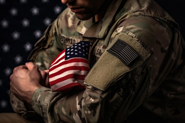 Flaga USA na ramieniu żołnierza.