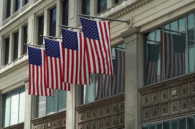 Zdjęcie flaga usa w budynku atut tower w nowym jorku