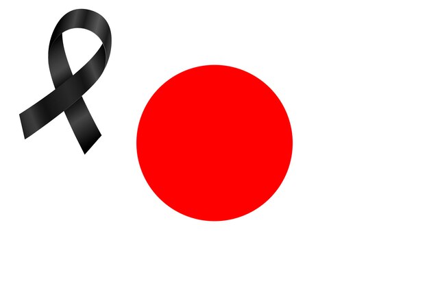 Flaga w barwach Japonii z kokardą żałobną